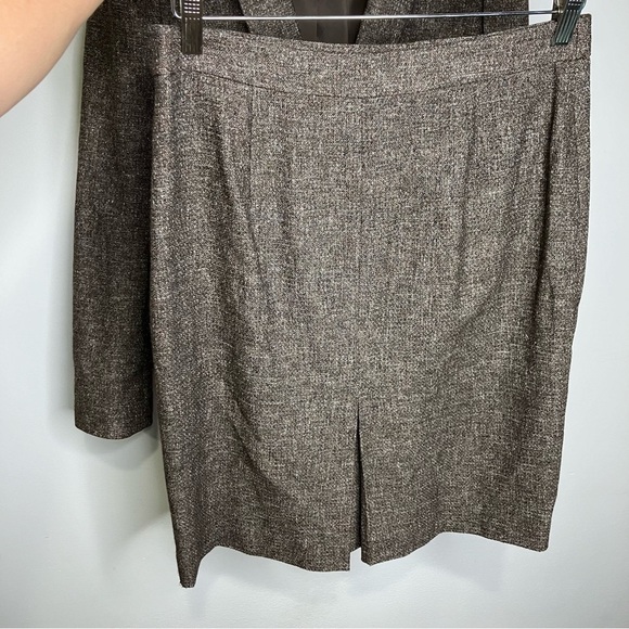 Ann Taylor brown tweed skirt suit set wool blend size 12 8 petite - Picture 6 of 13